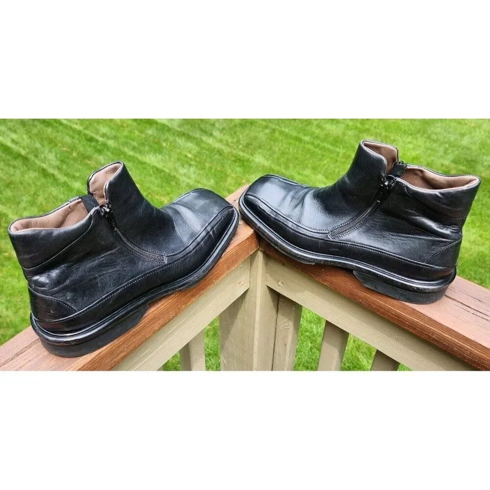 Aldo Brue Mens Leather Ankle Boots Side Zippers Size US 7.5 Square Toe Italy